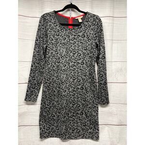 Banana Republic Leopard Print Dress Size 10 Gray Black Exposed Red Zipper Back